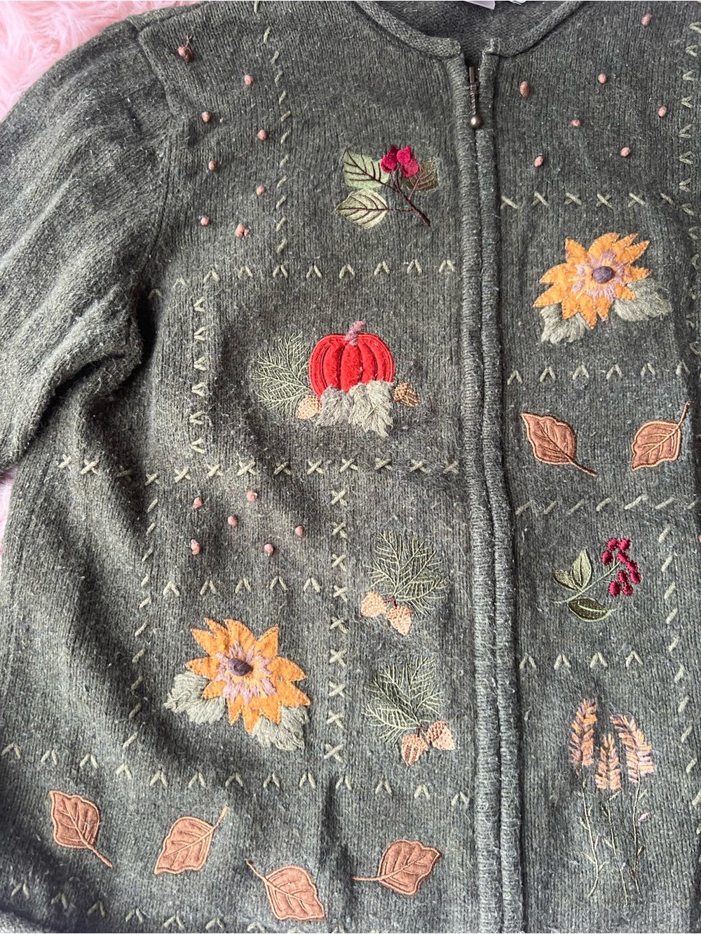 croft & barrow Embroidered Fall Sweater Wool Cotton Rabbit Blend Cottagecore - Picture 2 of 10